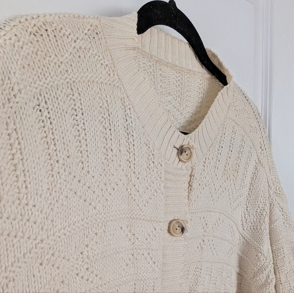 Vintage cotton blend Textured Cream beige Button-Down boho Cardigan large - Picture 4 of 7